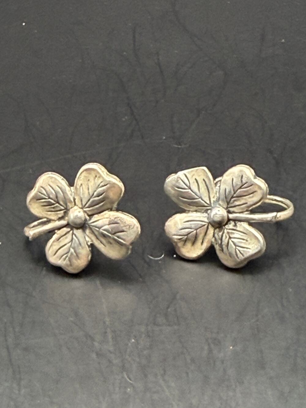 Vintage Sterling Silver Floral Screw Backed Earrings